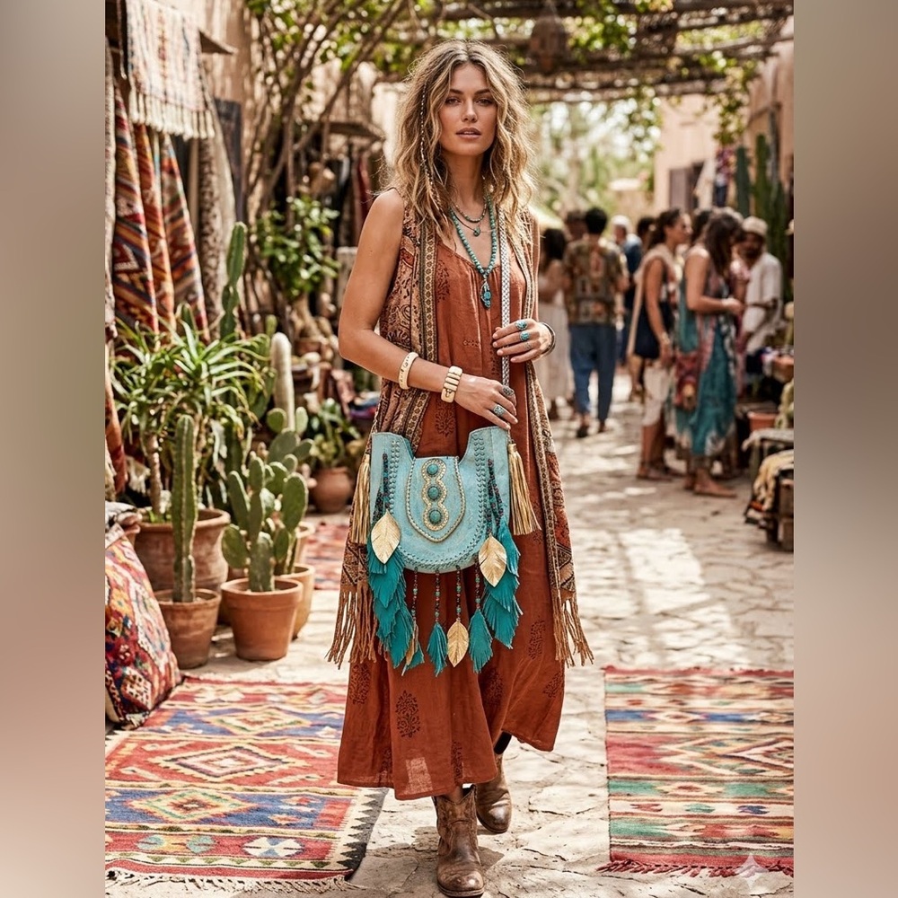 Handmade Cowhide Western Bohemian‎  Rodeo Yellowstone Lrge Crossbody bag Unisex